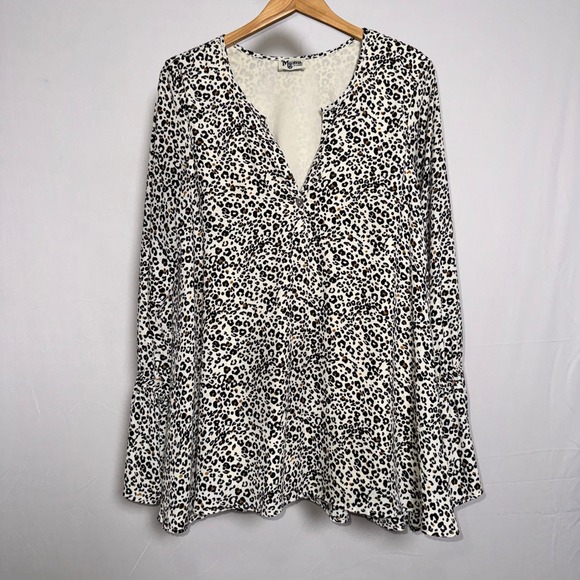 Show Me Your MuMu Tops - Show Me Your Mumu Leopard Print‎ Bell Sleeve Tunic Top XL Tan Black Animal Print